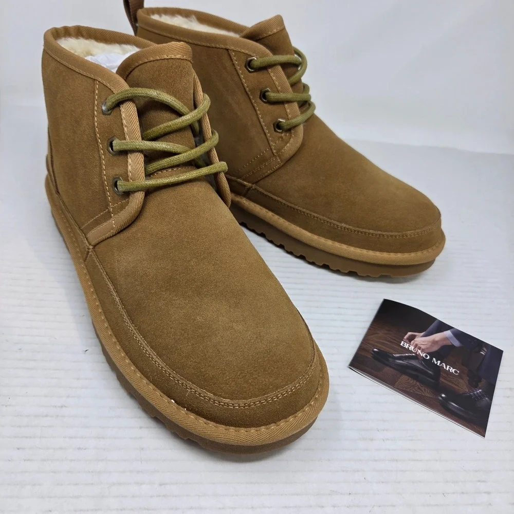 Bruno Marc Chukka Boots 10 Mens Tan Faux Fur Lined Suede Lace Up Casual Winter